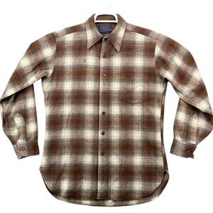 Pendleton Wool Shirt Country Traditionals Mens Medium Brown Plaid Flannel USA